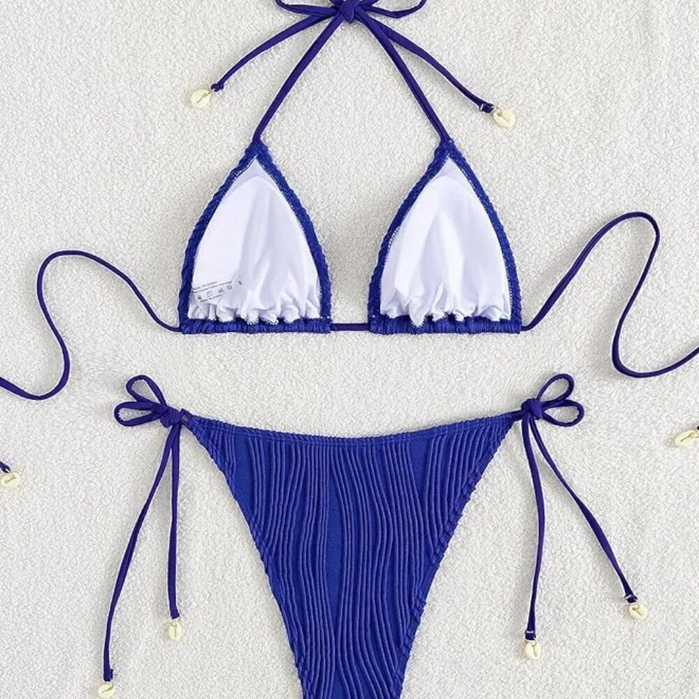 💙✨ Royal Blue Ribbed Triangle Bikini Set | Size Large | NWT ✨💙